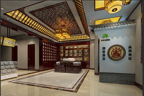 中山古朴典雅的中式茶叶店大堂设计效果图